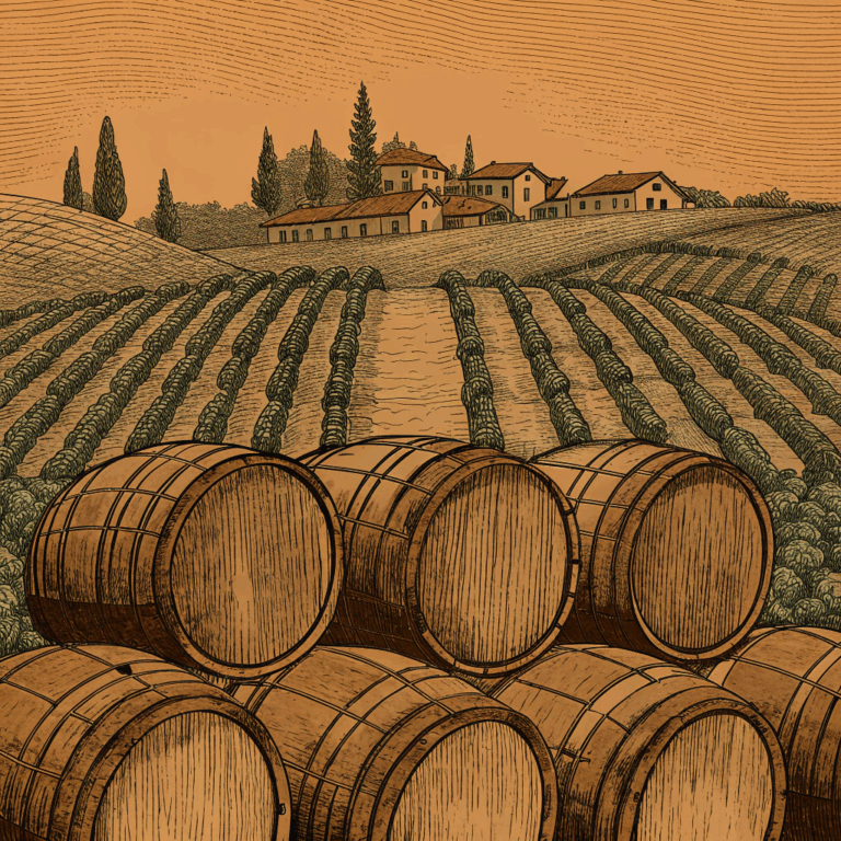 Vignoble de Bordeaux avec des barriques